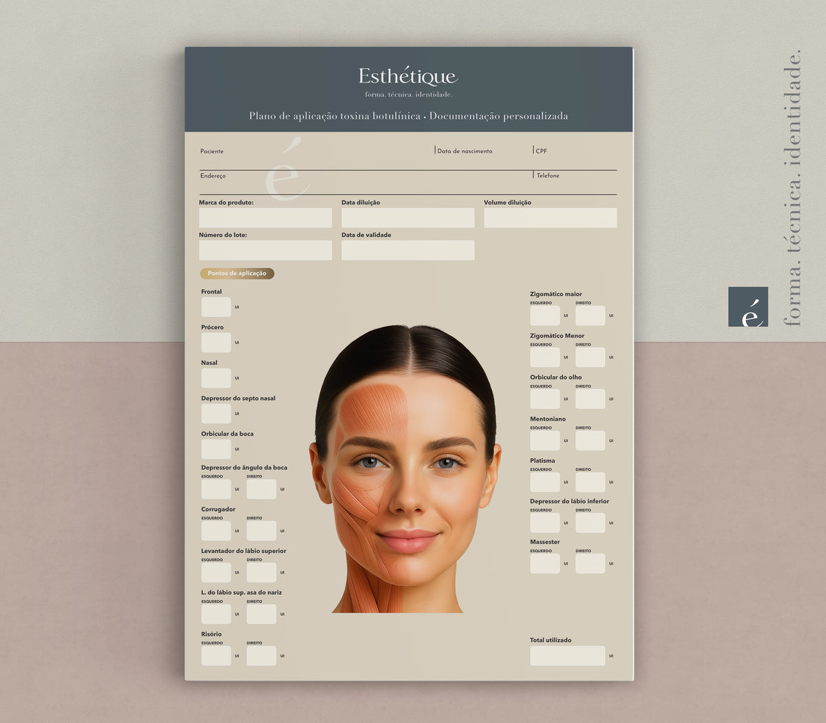 Ficha para botox, modelo feminino